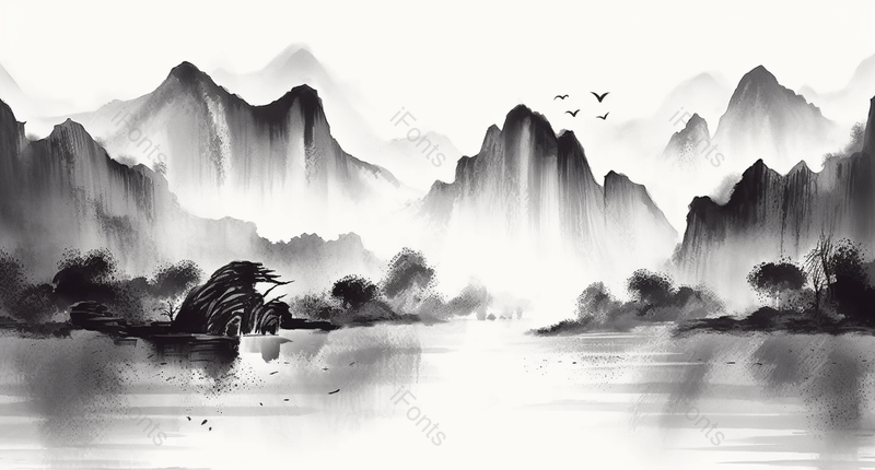 高山瀑布垂流直下新中式水墨意境山水画,插画/手绘图,插画/手绘图库,插画/手绘图下载,插画/手绘